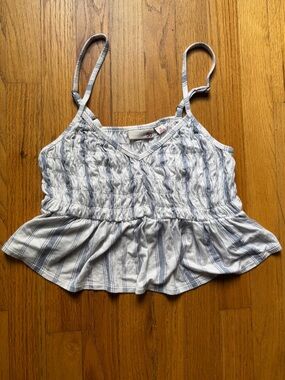 SO Light Blue & White Striped Smocked Peplum Cami